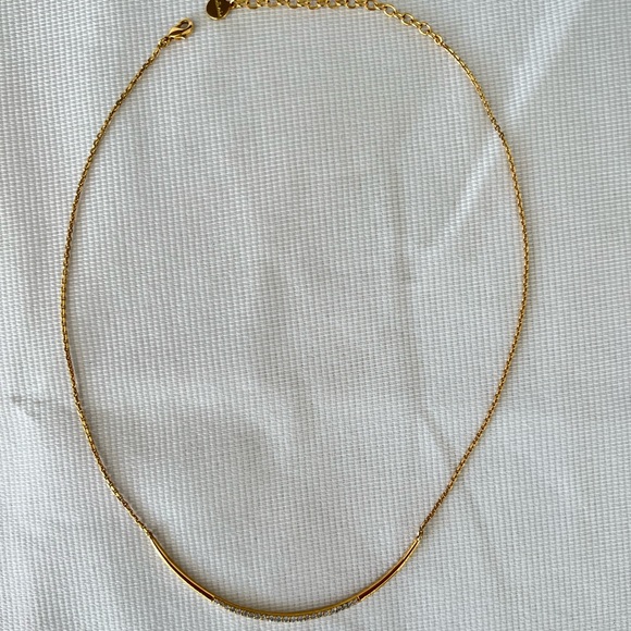 Stella and Dot Gold Rhinestone Curved Bar Necklace - Picture 3 of 3